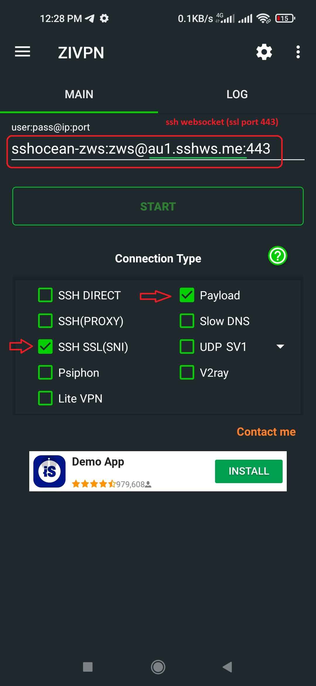 SSH SSL (SNI) + Payload Setup Step 4